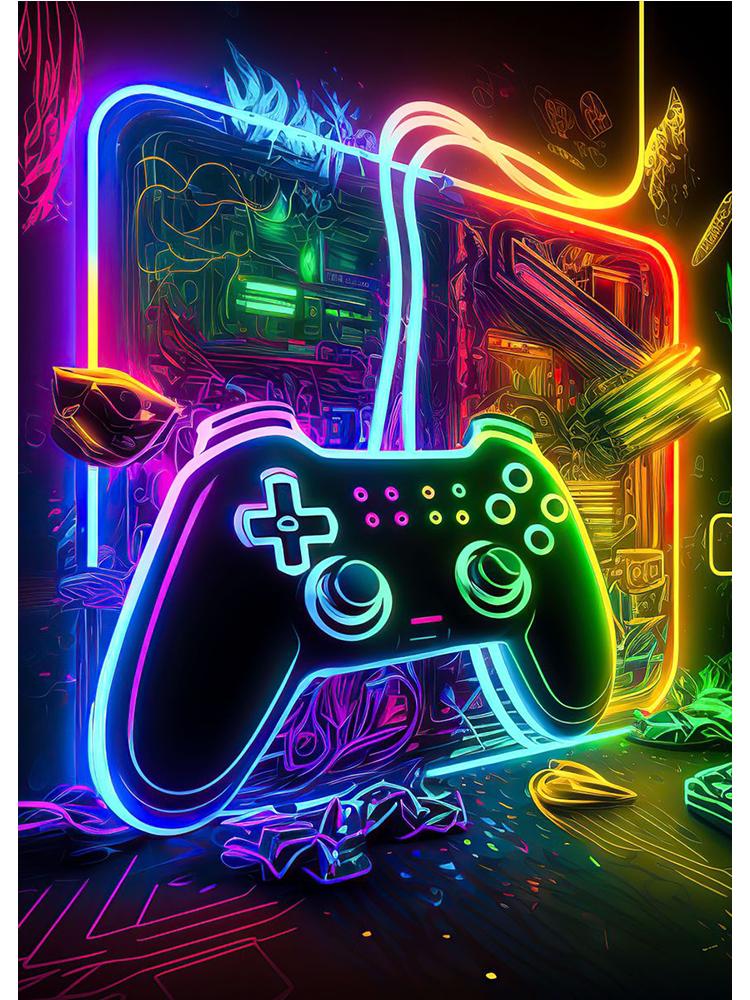 Неоновый красочный геймерский контроллер, крутой игровой настенный художественный холст, живопись, поп-арт, постеры и принты, декор для комнаты, подарок, Cuadros, без светодиода