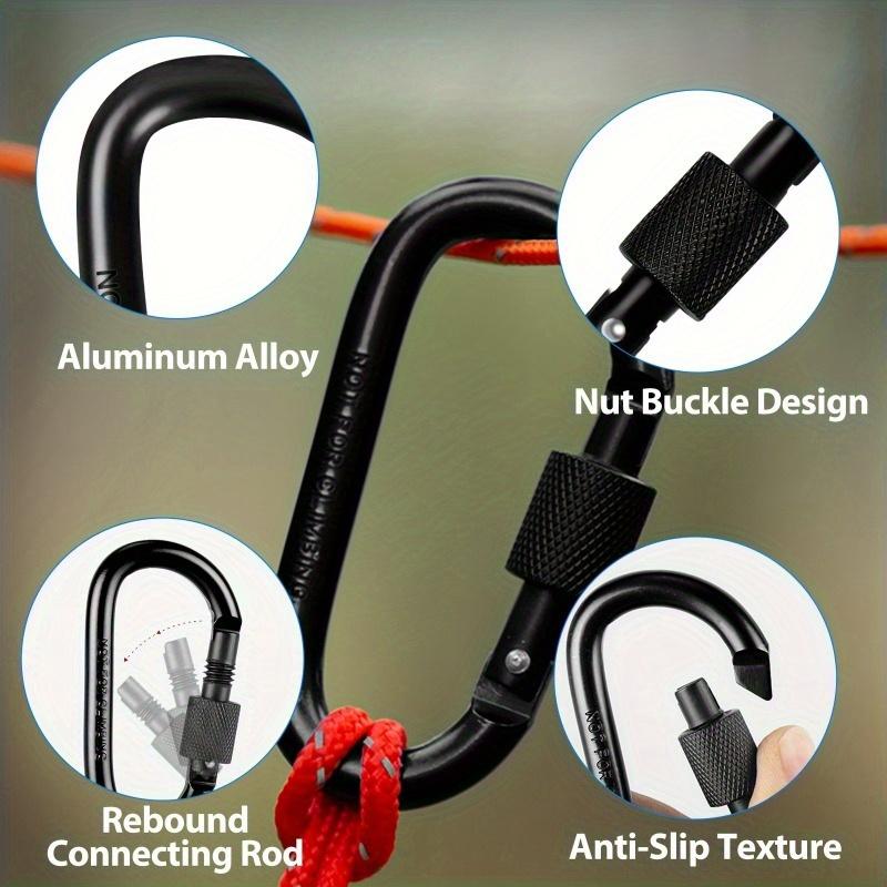 6 Pcs of D-shaped Spring Hook Carabiners with Screw gates.Aluminum Alloy buckles.Suitable for Outdoor activities.Keychain Hooks.