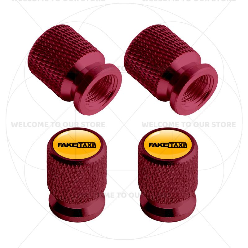 For FAKE TAXI Emblem JDM Funny Fashion 4Pcs Aluminum Motorcycle Car Tire Valve Caps Wheel Stem Air Dust Covers f80 Accessories