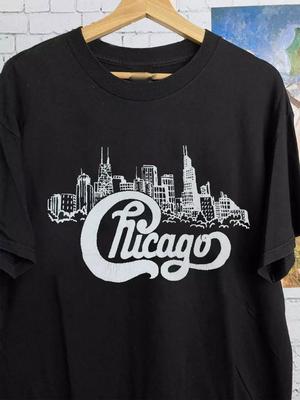 Винтажная футболка 80-х годов с группой Chicago, подарок для фаната, черная, все размеры