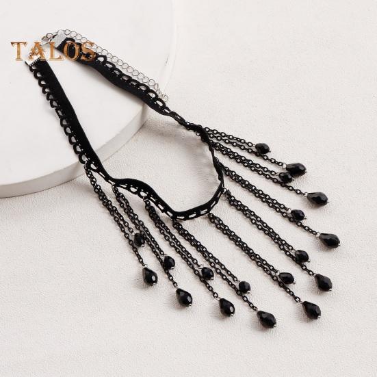 Gothic Choker Necklace Lightweight French Crystal Tassel Metal Necklaces with Adjustable Length for Women