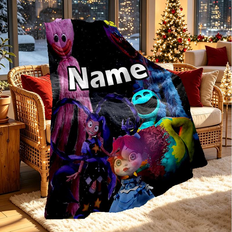 Custom Name Personalized Poppy Playtime Print Blanket, Home Decor, Bedroom, Sofa, Camping, Couch, Gifts for Birthday Christmas