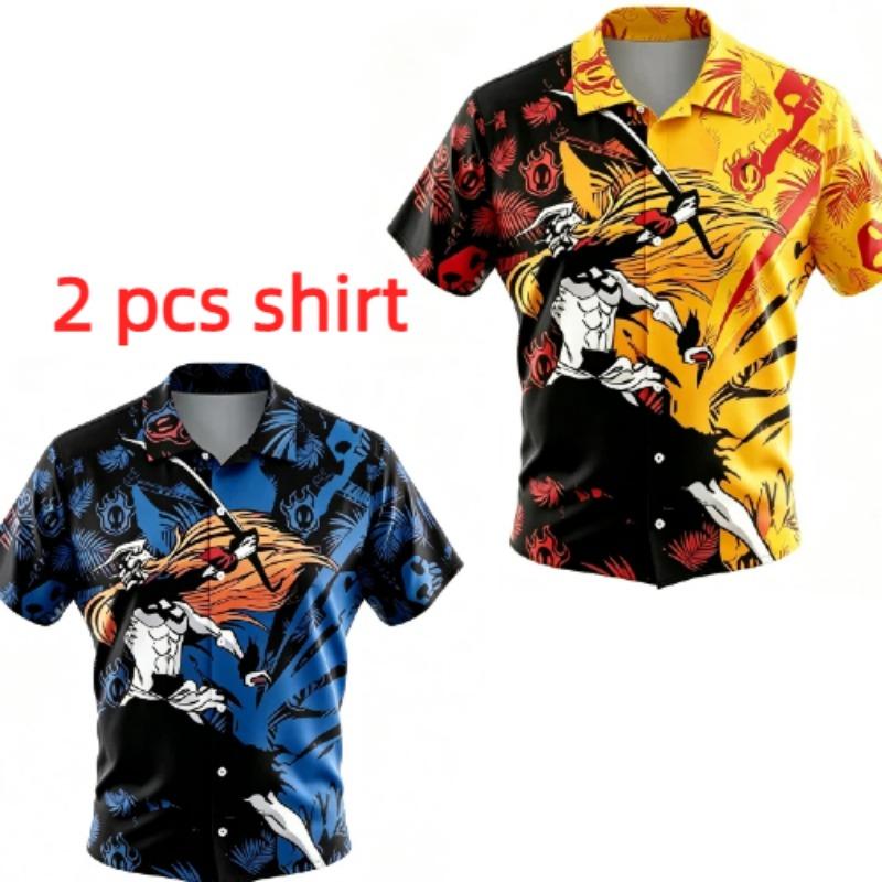 Fashion Anime Warrior Pattern Printing Shirt Hawaiian Beach Vacation Clothing Men's Street Style Shirt Daily Men's and Women's Shirt