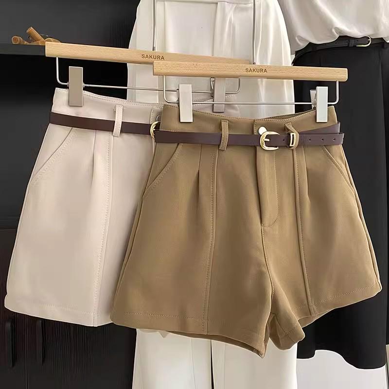 Лето 2025 Корейский стиль Ретро Шорты женские повседневные А-силуэта с высокой талией и широкими штанинами