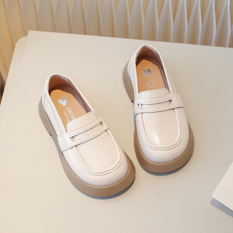 Детская кожаная обувь весна-осень черные туфли для школьниц модные толстые детские туфли принцессы без застежек одинарные туфли