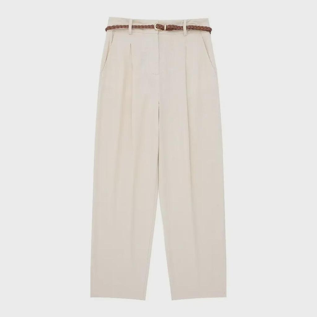 Летние 2024 г. Женские прямые брюки в европейском и американском стиле из льняной смеси с высокой талией в стиле ретро