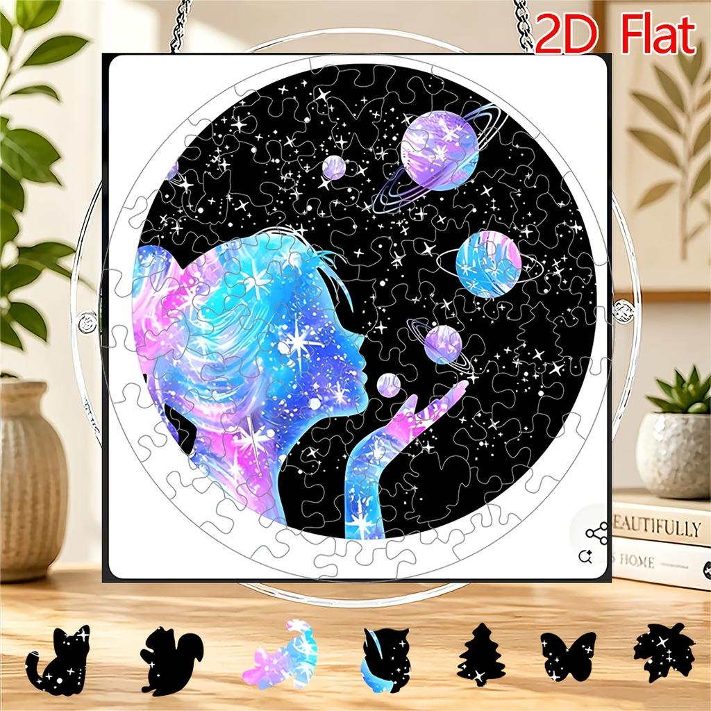 2D Flat Acrylic Sun Catcher, Starry Girl Holding Planet Theme Sun Catcher, Home Garden Decor, Suitable for Christmas, Thanksgiving, Anniversary, Birth