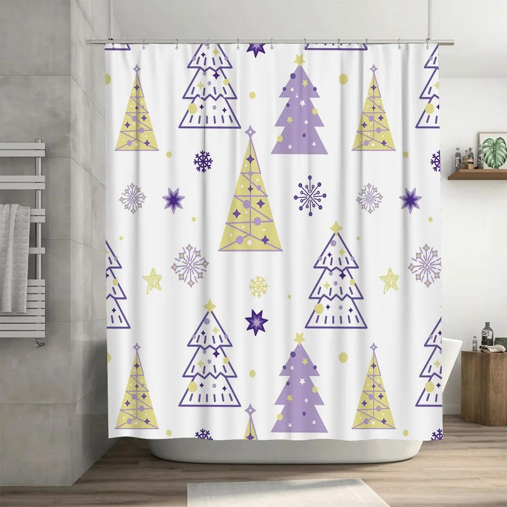 GAEPurple Рождественская елка Шторка для душа с желтыми снежинками Водонепроницаемый набор ковриков для ванной комнаты для домашнего декора в аксессуарах для ванной