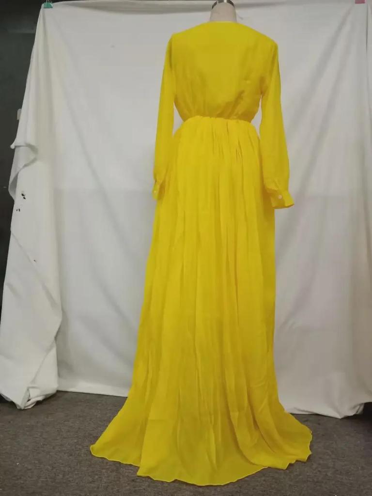 Длинное платье из желтого шифона в стиле ретро с высокой талией и поясом