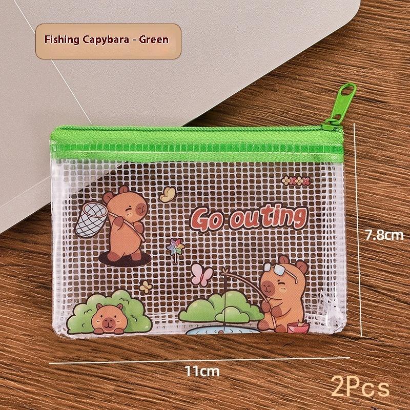 2 шт. Милая сумка для хранения монет Capybara, прозрачная сетка на молнии, кошельки для монет, мультяшный кошелек, портативные водонепроницаемые прозрачные сумки, подарки