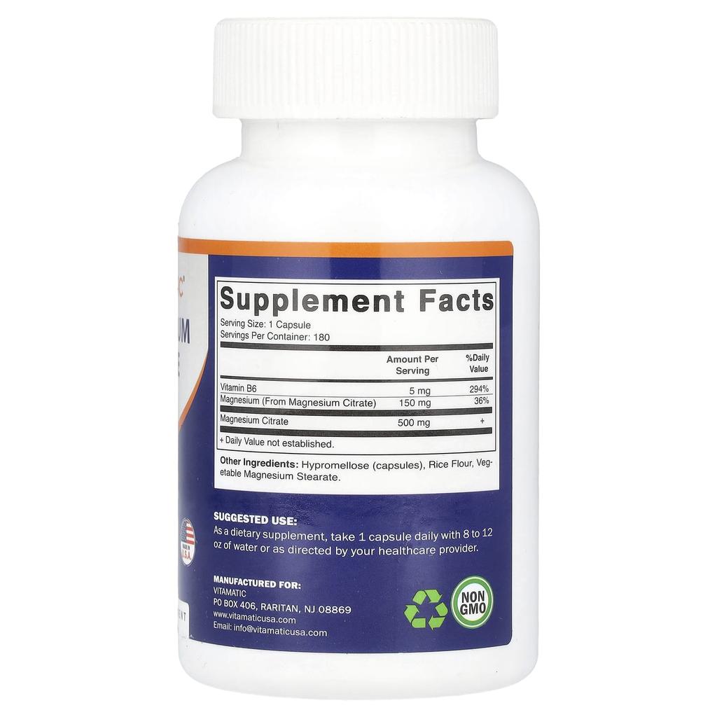 Magnesium Citrate with B6, 180 Veggie Caps