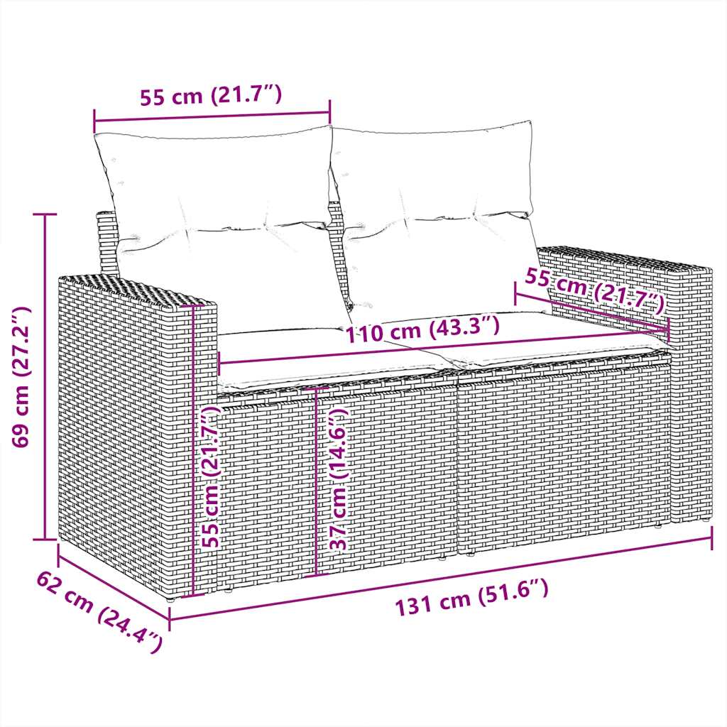 8 Piece Garden Sofa Set with Cushions Black Poly Rattan