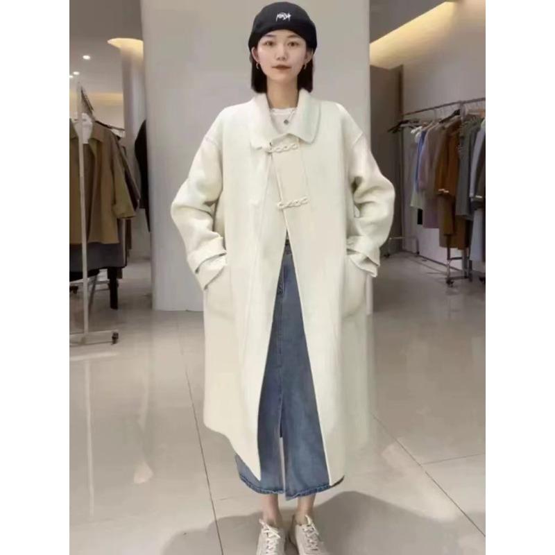 Новое двухстороннее шерстяное пальто средней длины в корейском стиле, свободное повседневное шерстяное пальто