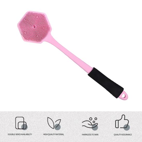 Силиконовая щетка для ванны с длинной ручкой, двухсторонняя головка щетки, нежная мочалка для спины, глубокая очистка, многофункциональная массажная щетка