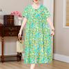 Plus Size Elegant Loose Dresses for Women Oversize Short Sleeve Vintage Print Long Dress Casual Middle-aged Women's Clothing