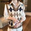 Вязаный женский осенний жилет с камзолом Design Sense и свитером с ромбовидным узором, свободный жилет