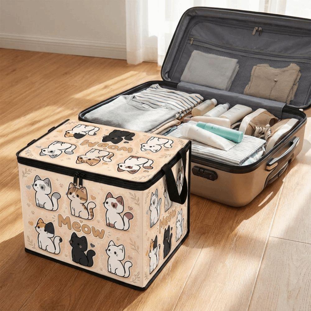 Non-woven Fabric Foldable Clothes Organizer Cat Pattern Wardrobe Basket  Home Storage