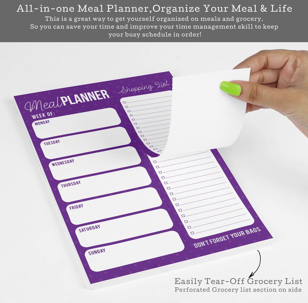 Inkdotpot Weekly Meal Planner Notepad 7"x10 , "Kitchen Menu" Magnetic Meal Planning Pad with Tear Off Grocery S-54 Sheets