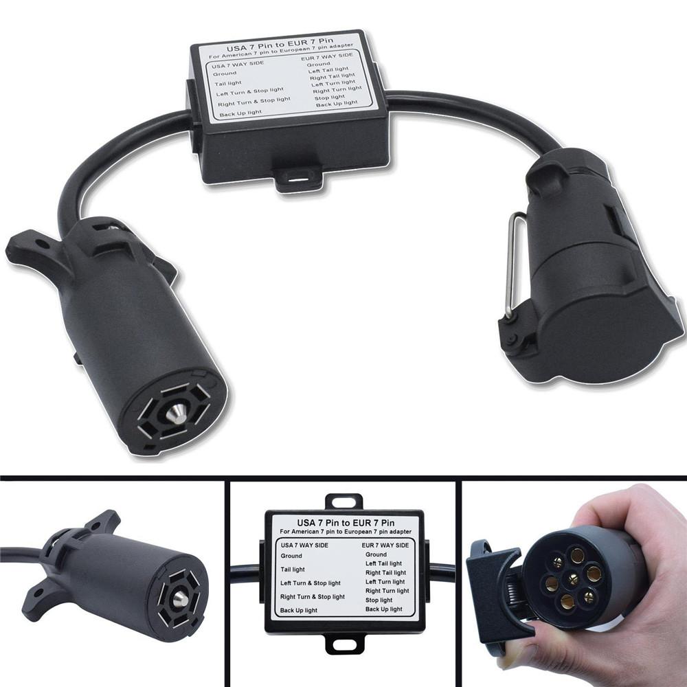Конвертер огней прицепа США в ЕС Розетка-лезвие США 7 контактов к круглому штекеру ЕС 7 контактов