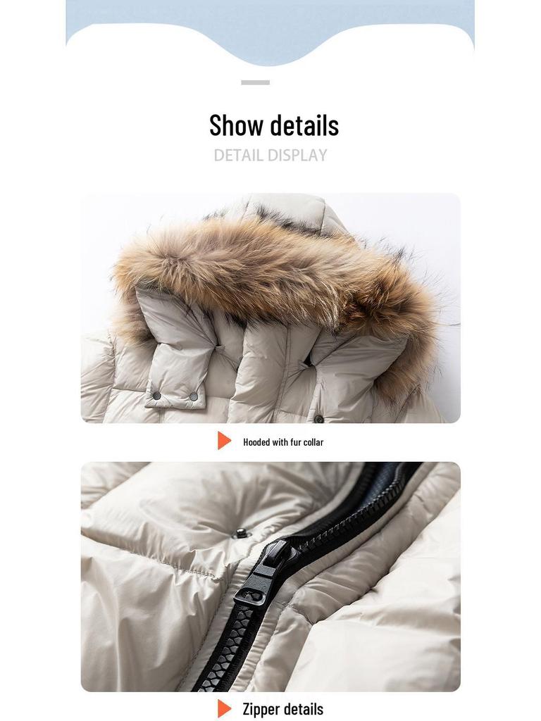 Зимняя мода 2025: Толстая пуховая куртка с большим меховым воротником, 90% белого утиного пуха, Универсальная и теплая, Морозостойкая верхняя одежда