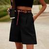 Женские летние шорты с высокой талией, свободный крой, длиной до колена, широкие шорты с карманами, повседневные, деловые, рабочие шорты