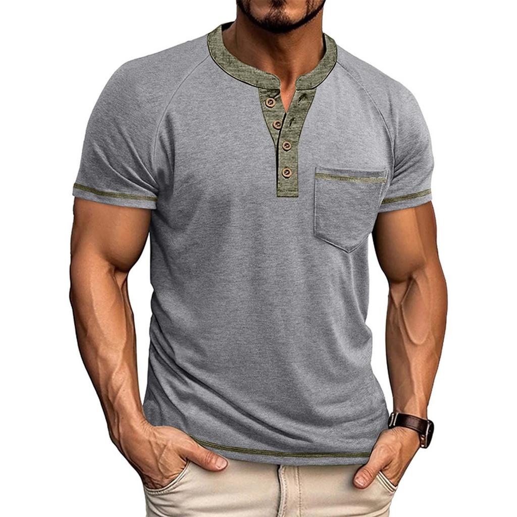 Мужская футболка с коротким рукавом и карманным воротником, повседневный топ с лацканами
