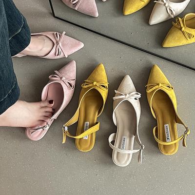 Французские ретро изысканные сандалии с острым носком и бантом, женские 2025 лето, новые, темпераментные, универсальные, для верхней одежды, туфли