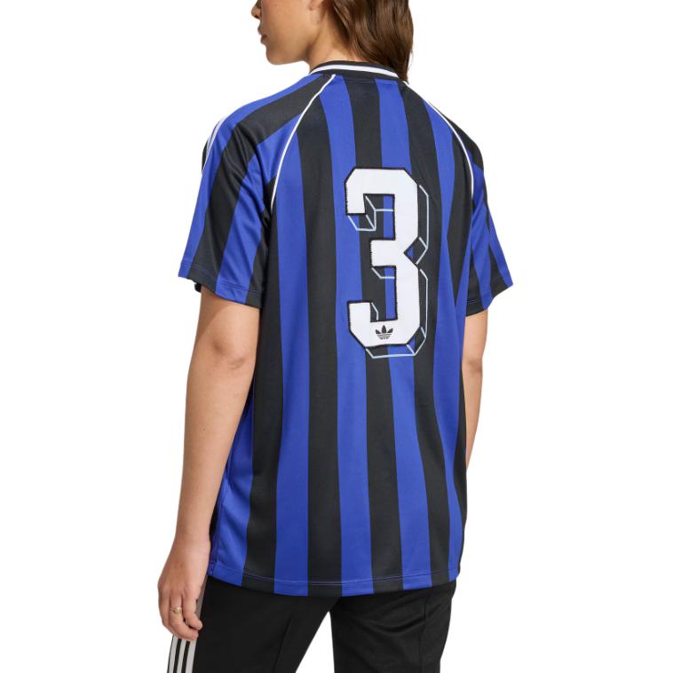 Adidas Оригинальная футболка Originals Ss25 Beads Джерси Свободного кроя V-образный вырез Короткий рукав Футбольная футболка Женские топы Флуоресцентно-синий Черный KD2274