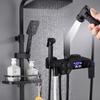 Кнопочный душевой набор Бытовой для ванной комнаты Термостатический тропический душ Черный Цифровой дисплей Напорная душевая лейка