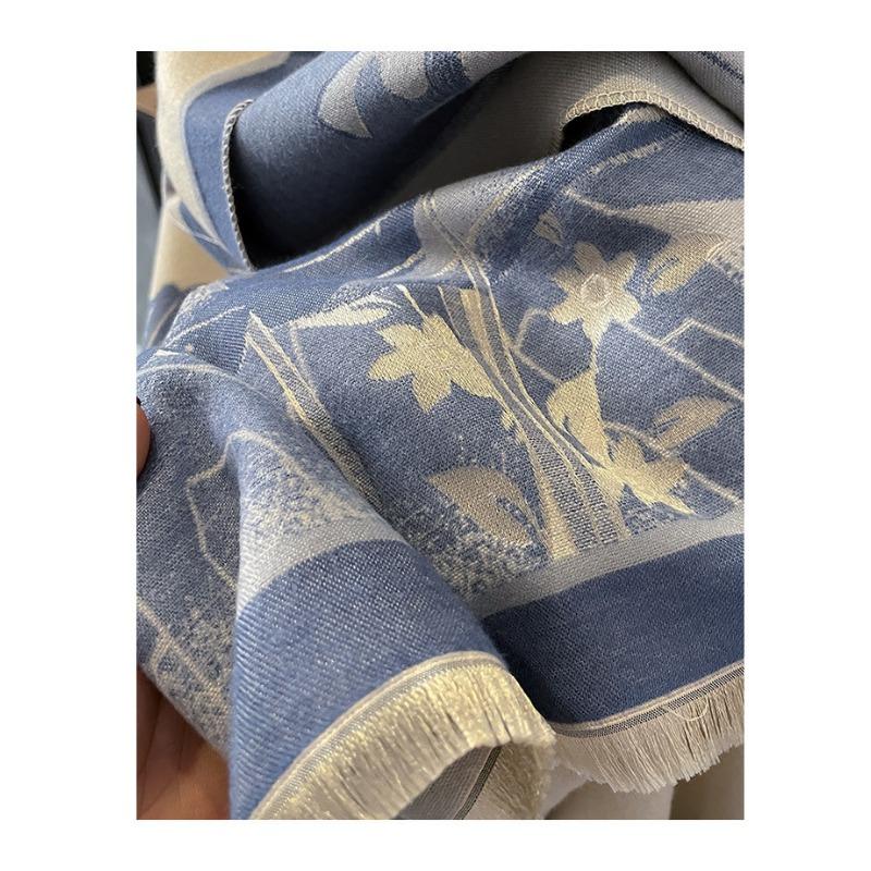 Women Thick Warm Imitation Cashmere Chinese Style Floral Winter Neck Scarf