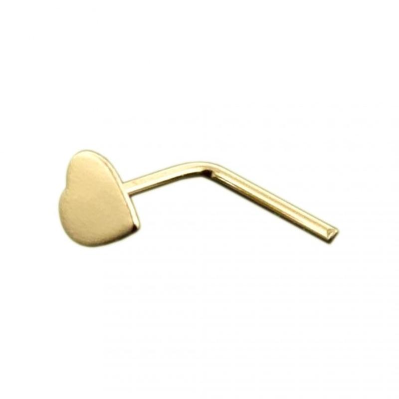 KODY PIERCING 9K Gold L-Shaped Heart Nose Stud - Quality Piercing