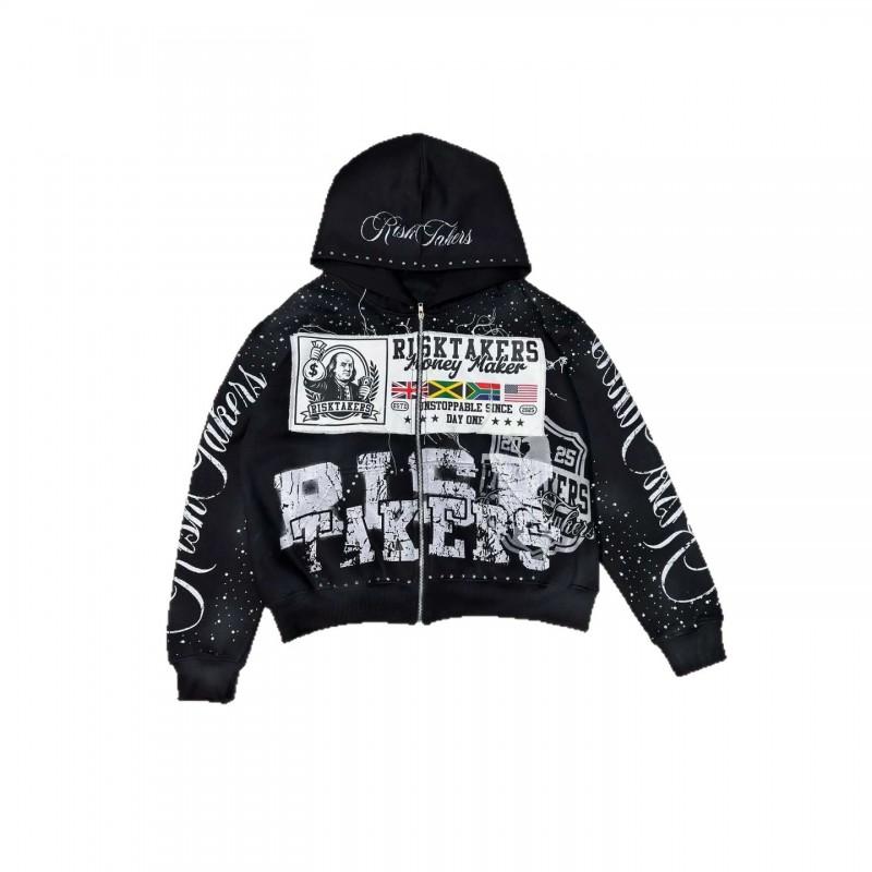 2026 Vintage Hoodie Men Women Retro Rock Style Zip Up Sweatshirt Loose Fit Teenagers