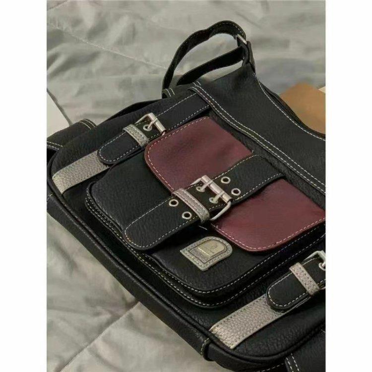 2025 Ретро Винтаж Y2K Сумка через плечо кроссбоди из мягкой кожи для женщин - Новый тренд колор-блок