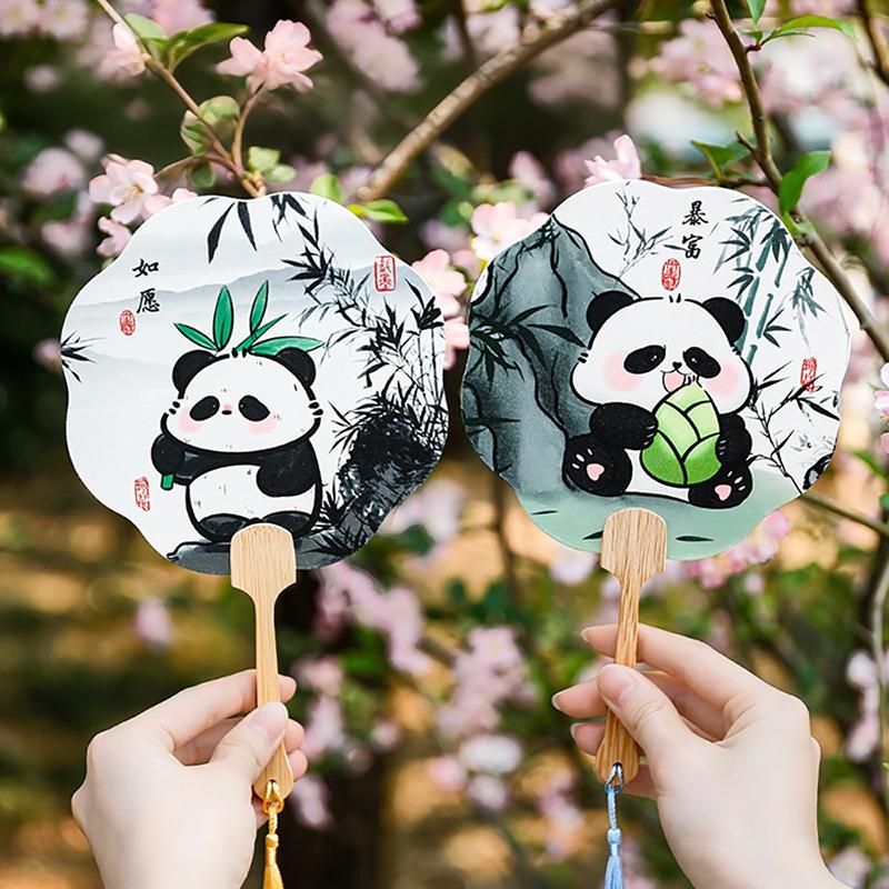 Трендовый ретро веер-шар с кисточкой в виде панды, танцевальный ручной веер, аксессуары для свадебной вечеринки, ципао, костюм тан