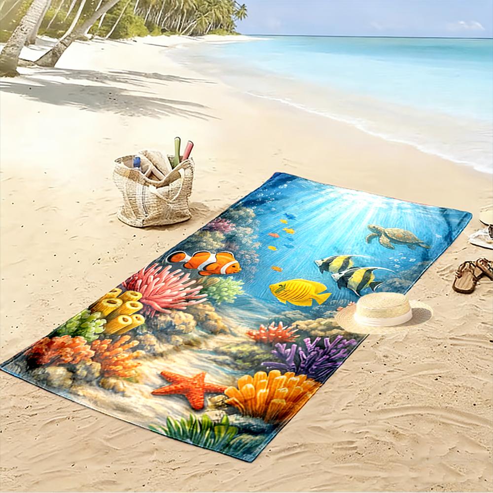 Underwater Marine Life with Coral and Fish Beach towel quick-drying for travel outdoor sports jogging beach and swimming