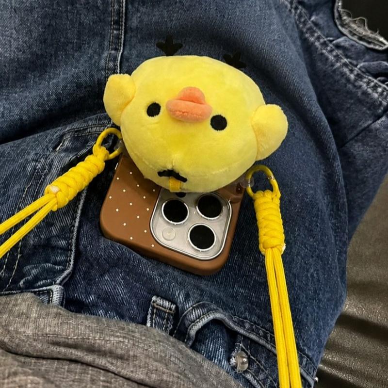 Japan Anime Kiiroitori Soft Plush Filling Doll Phone Back Clip Can Be Slung Diagonally with Shoulder Straps Girl's Birthday Gift