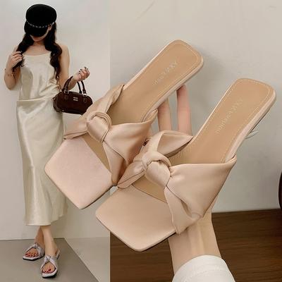 Мода 2025 Лето Мода Простые Женские Туфли на Высоком Каблуке Однотонные Удобные Повседневные ШлепанцыМода