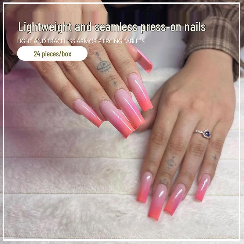 Длинные розовые градиентные острые накладные ногти - Съемные маникюрные накладки в европейском и американском стиле