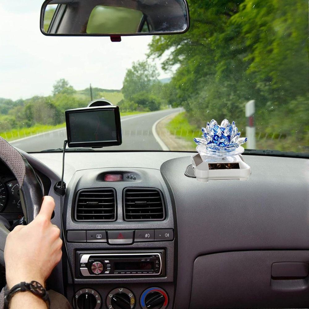 Solar Powered Rotating Crystal Lotus Figurine Car Air Fragrance Diffuser Balconies