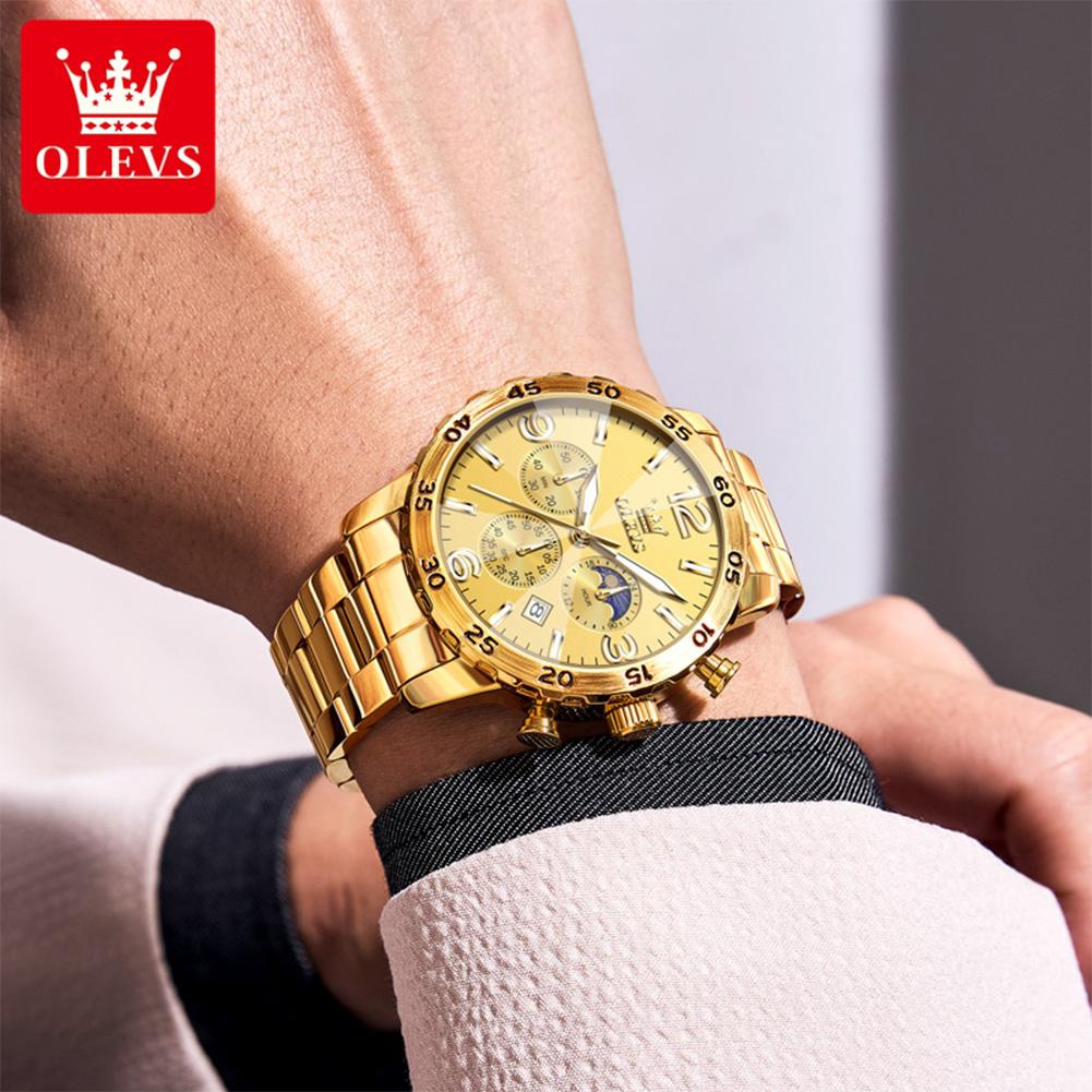 OLEVS 3678 Classic Business Watches for Man Luminous Moon Phase Date Business Chronograph Men’s Quartz Wristwatch