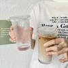 375Ml Stripe Glass Cup with Lid Straw Japanese Style Drinking Chic Mugs Milk Coffee Drinkware Tea Birthday Gifts Whiskey Glasses