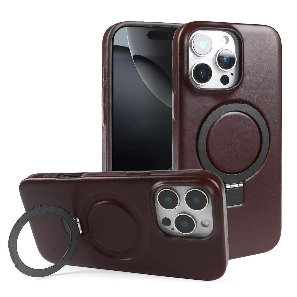 Чехол из натуральной кожи с подставкой для iPhone 16 Pro Max 16e 15pro 14 13 12 11, полностью закрывающий телефон, крышка + магнитный держатель