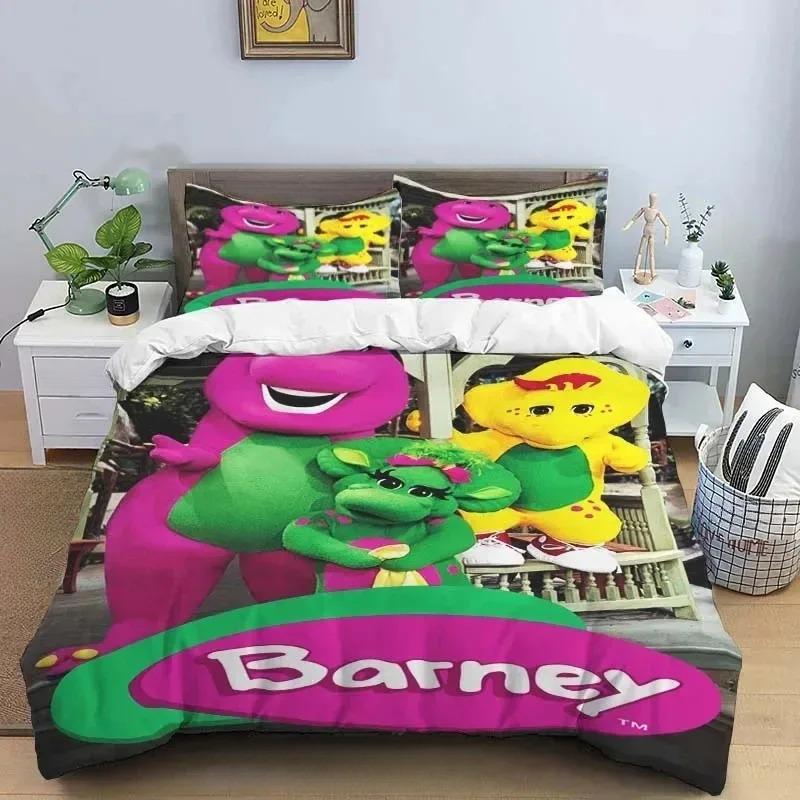 Barney Friends Cute Cartoon Bedding Collection Dinosaur Pattern Duvet Cover Pillow Case Boys Bedroom Double King Size Comforter Gift