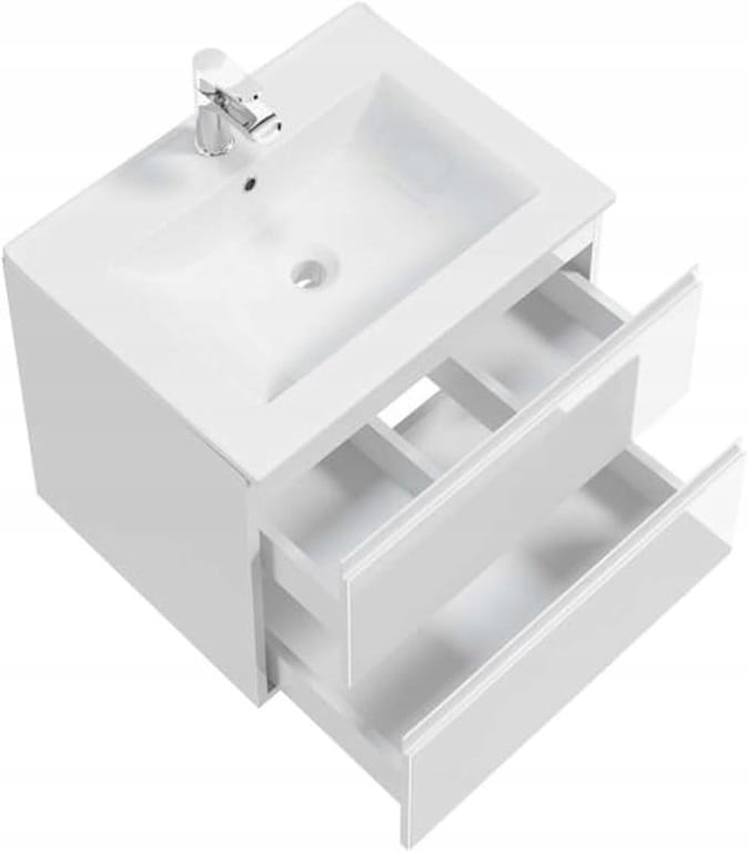 Szafka łazienkowa 60x50 cm wisząca biały połysk z blatem Modus
