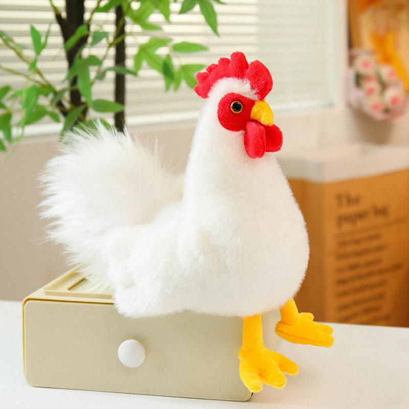Realistic White Rooster Plush Toy Stuffed Chicken Soft Cute Black-Boned Chicken Doll for Kids Gift 40cm