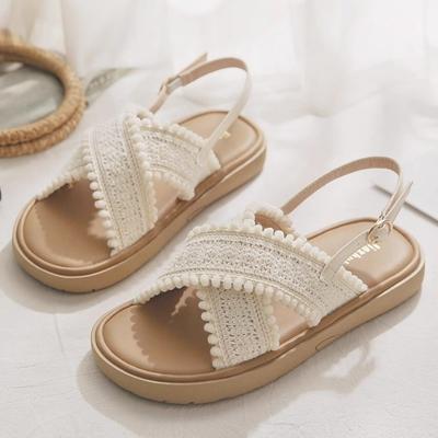 Модные французские сандалии на плоской подошве Женские 2025 Лето Новая мода Пряжка на одном ремешке Повседневная женская обувь На плоской подошве Удобные римские сандалии