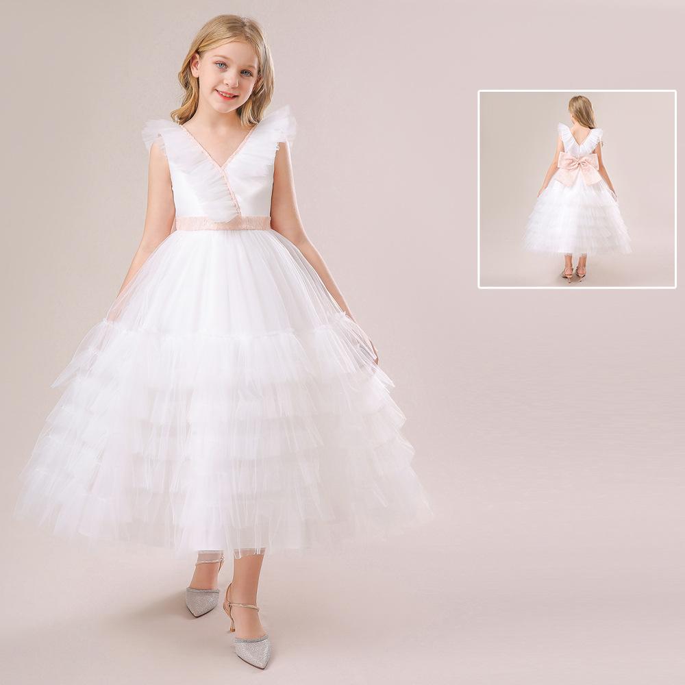 Платье принцессы с цветочным узором для девочек-подростков, вечерние платья подружки невесты для детей, свадебный костюм, тюлевое кружевное детское вечернее платье