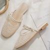 Weaving Hollow Middle Heel Temperament Socialite Spring and Summer Outer Wear Sexy Breathable Outer Wear Flat Bottom Bag Head Half Slippers Women