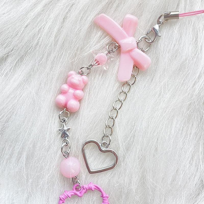 Pink Y2K Phone Charms Pendant Kawaii Key Chain For Bag Cute Accessories Women Girl Strap Lanyard Beaded Ins Korea
