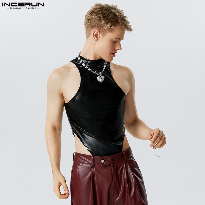 INCERUN Мужские комбинезоны без рукавов, приталенные комбинезоны с мокрым эффектом